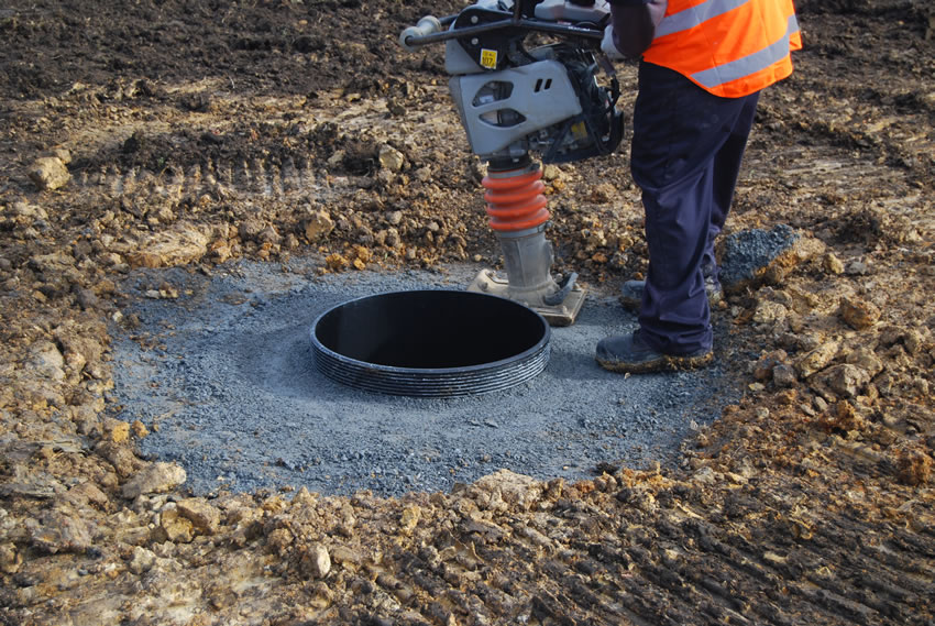 Plastic Manhole Chamber Installation - Finishing off Backfill Compacting
