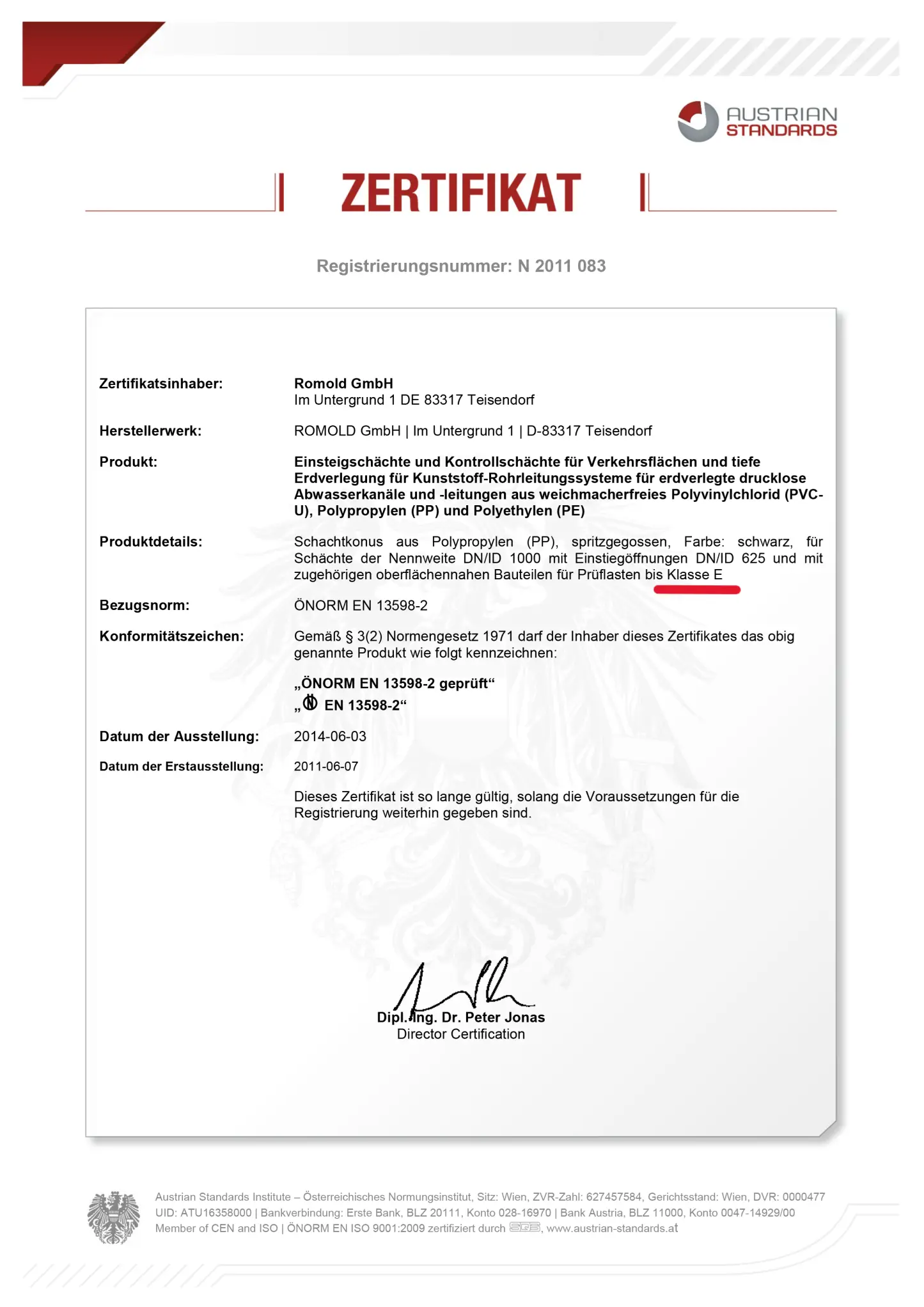 Manhole Test Certificate